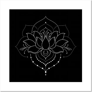 Blooming Lotus Flower / Mandala Version / White Posters and Art